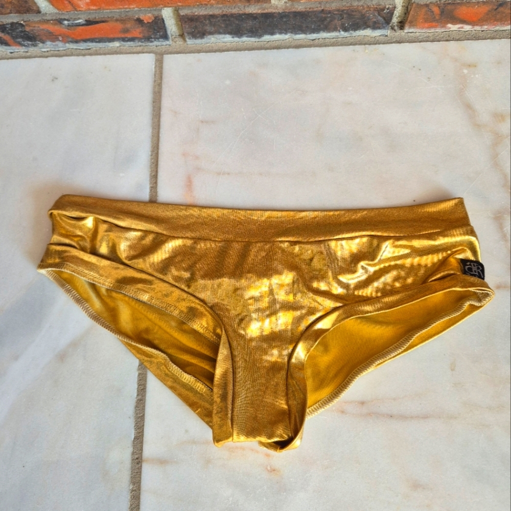 Bad Kitty Metallic Chrome Shiny Gold Bikini Bottoms Pole Shorts